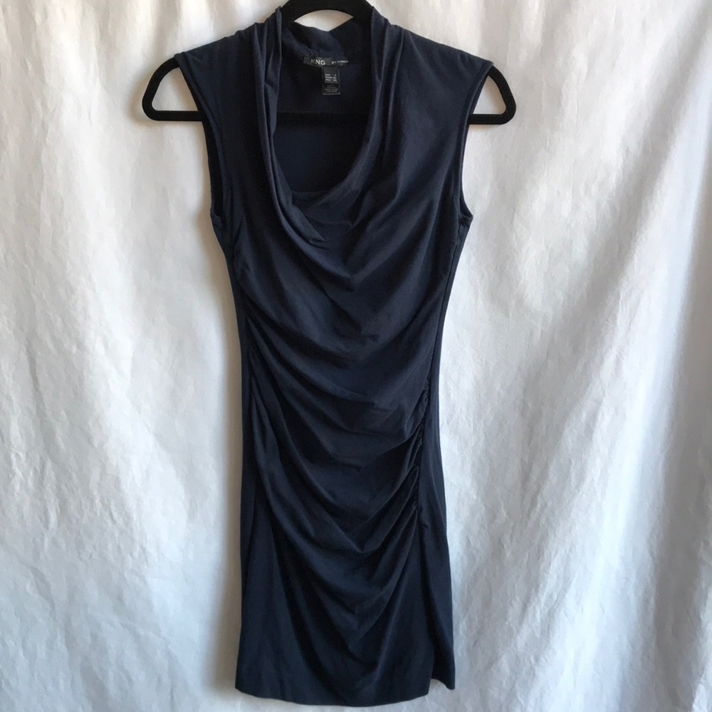 MNG by Mango navy ruched bodycon dress, size S